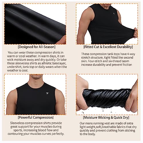 5 Pack Men's Compression Shirts Sleeveless Workout Tank Top BaseLayer
