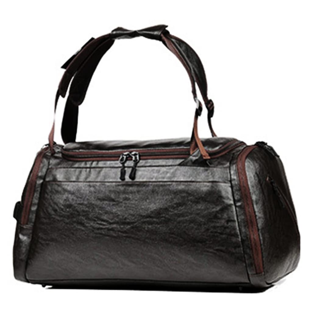 Men's Leather Gym Duffel Bag with Shoe Compartment