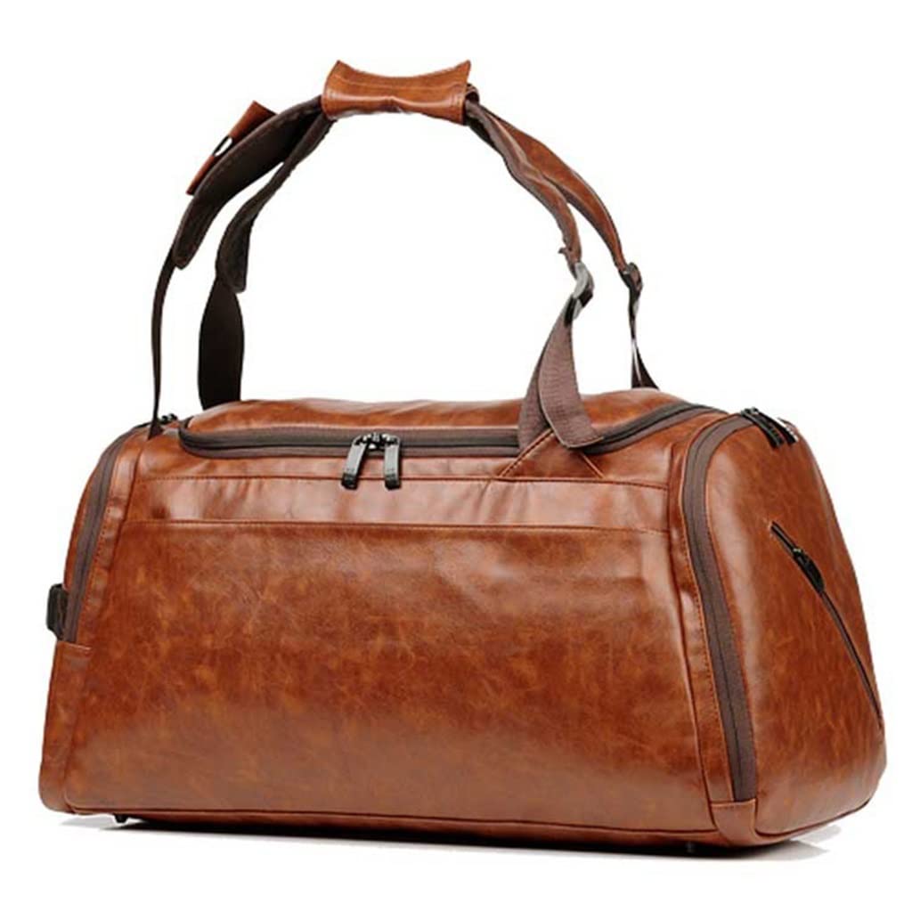 Men's Leather Gym Duffel Bag with Shoe Compartment