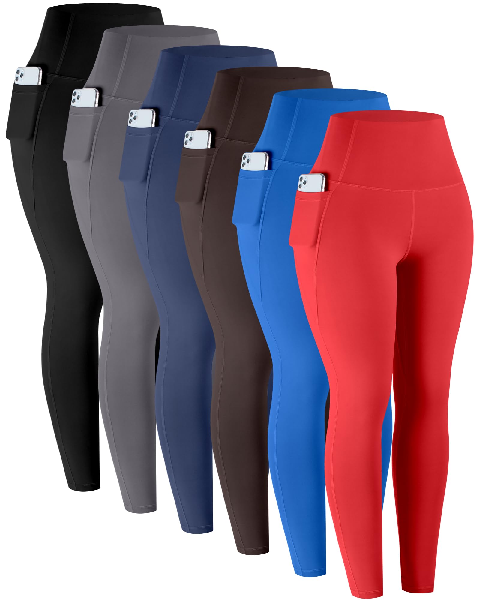 Women's High-Waisted Workout Leggings with Pockets 6-Pack