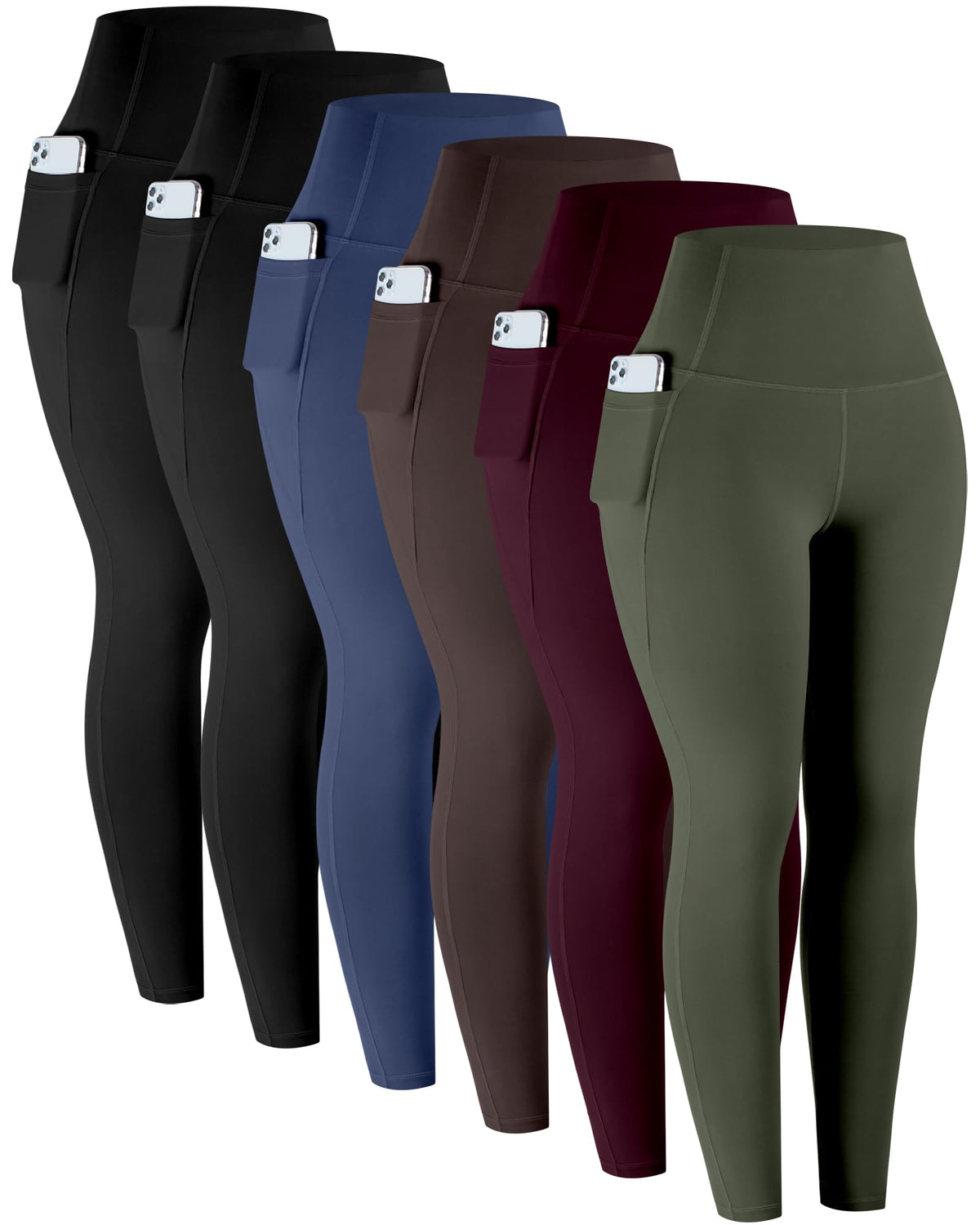 Women's High-Waisted Workout Leggings with Pockets 6-Pack