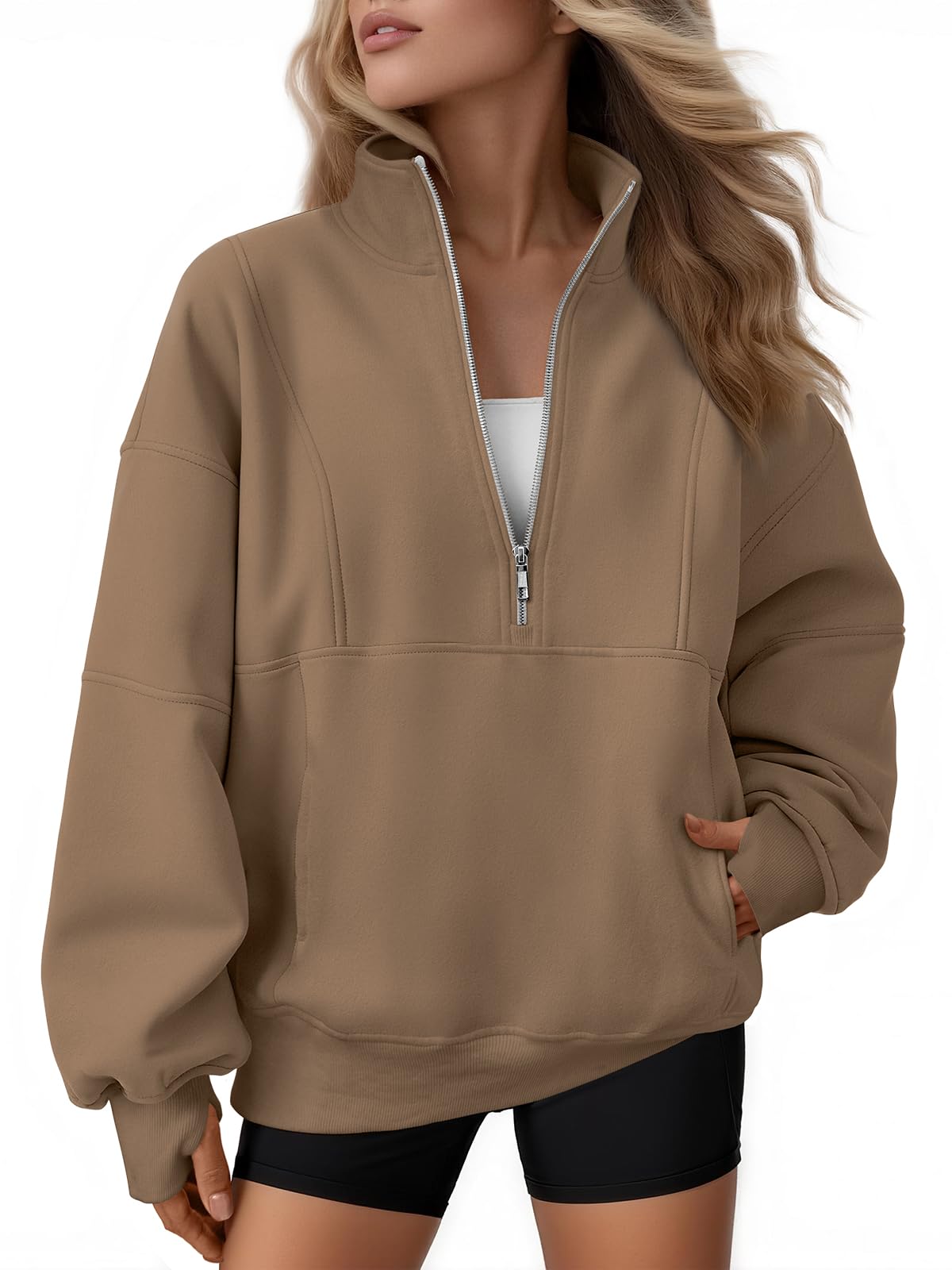 Women's Oversized Fleece Quarter-Zip Performance Pullover