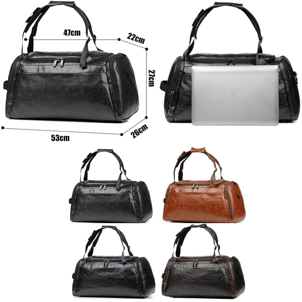 Men's Leather Gym Duffel Bag with Shoe Compartment