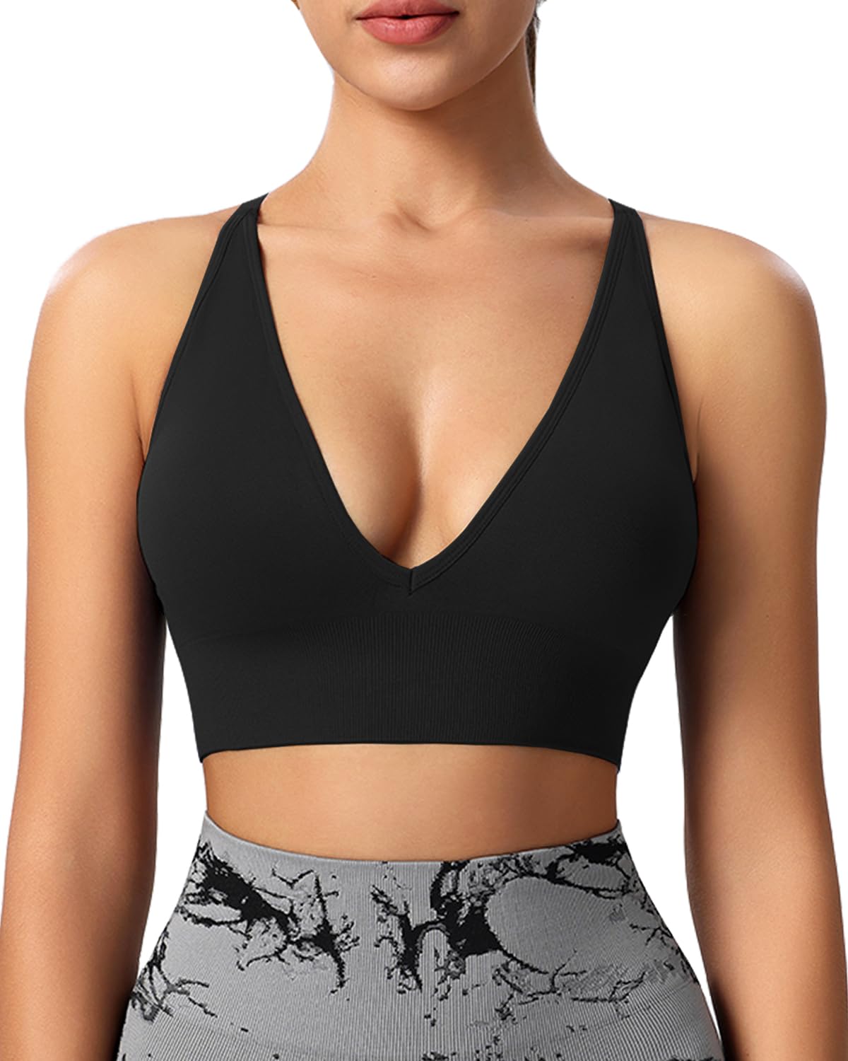 Women's V-Neck Seamless Adjustable Padded Sports Bra