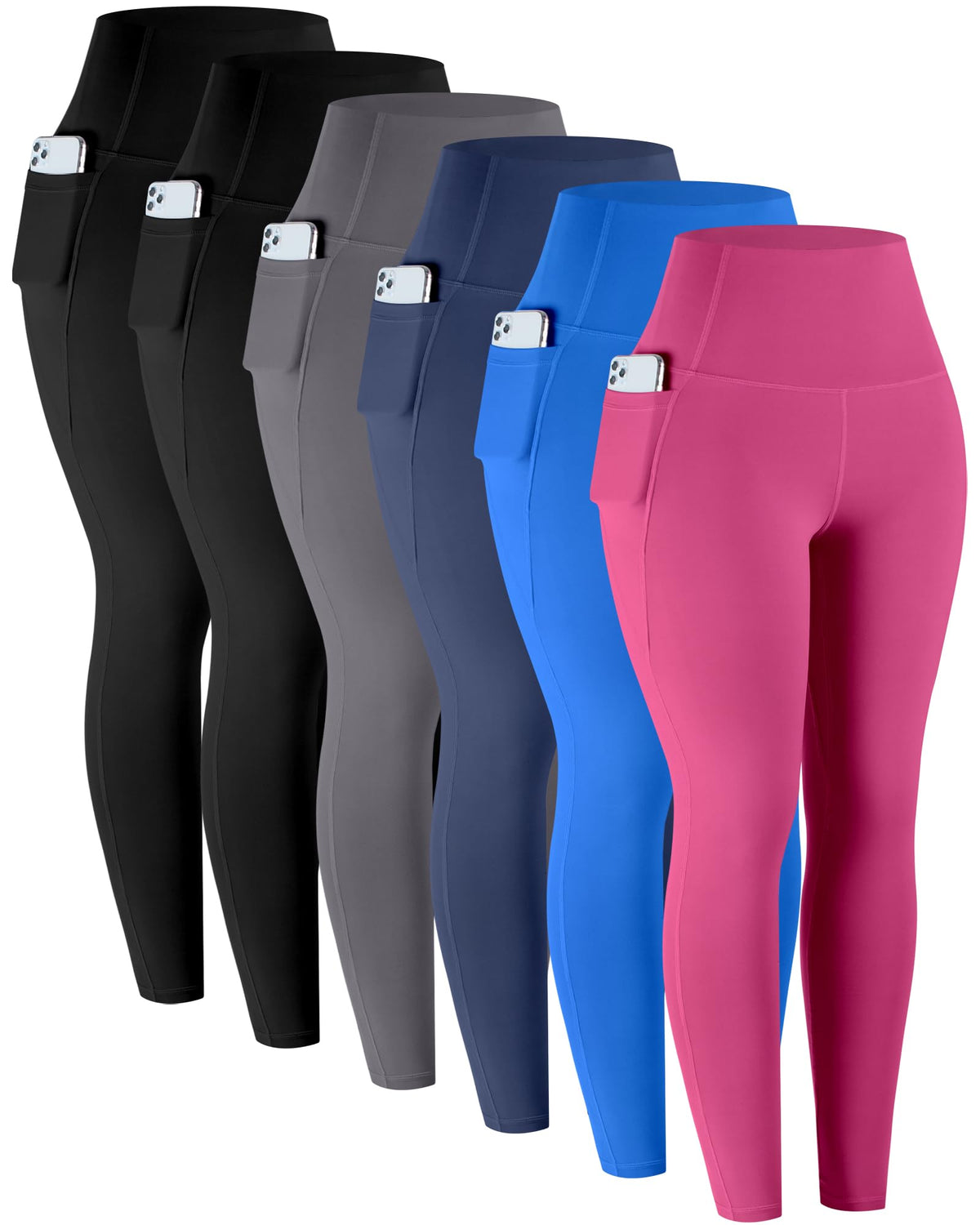 Women's High-Waisted Workout Leggings with Pockets 6-Pack