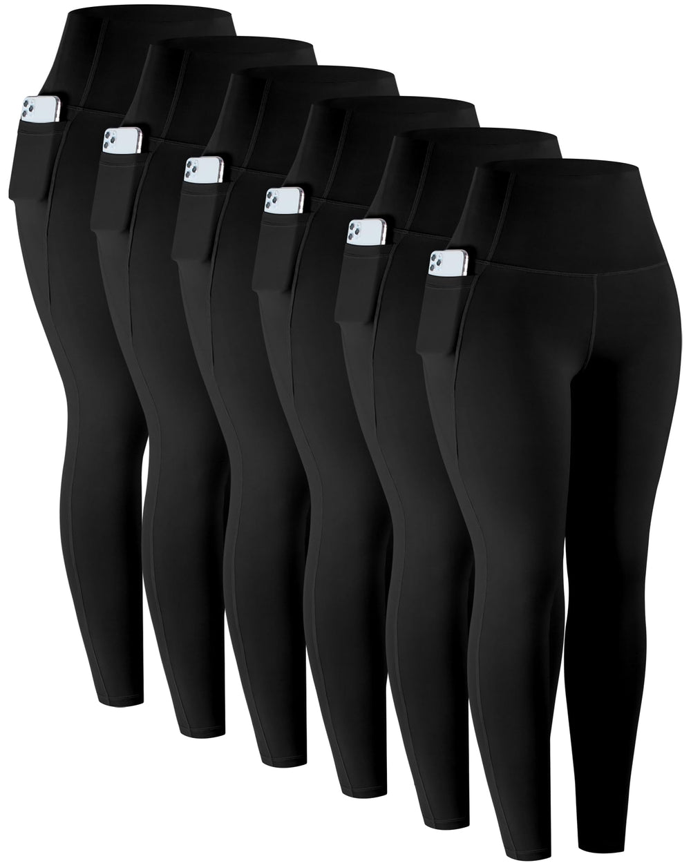 Women's High-Waisted Workout Leggings with Pockets 6-Pack