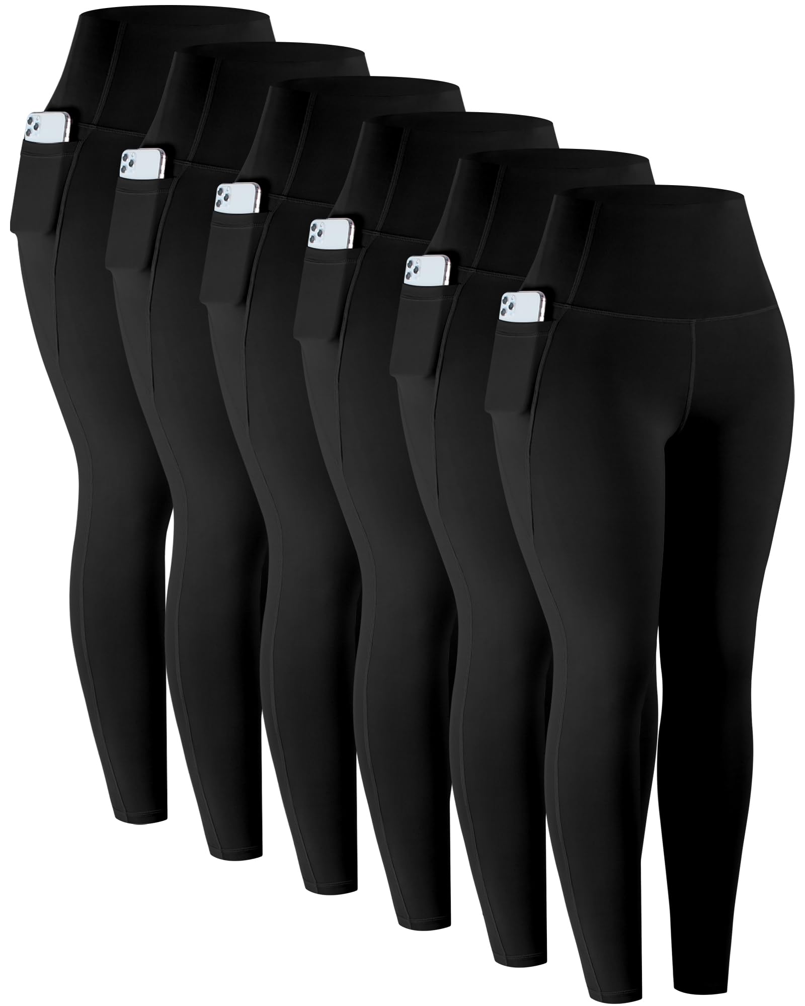 Women's High-Waisted Workout Leggings with Pockets 6-Pack