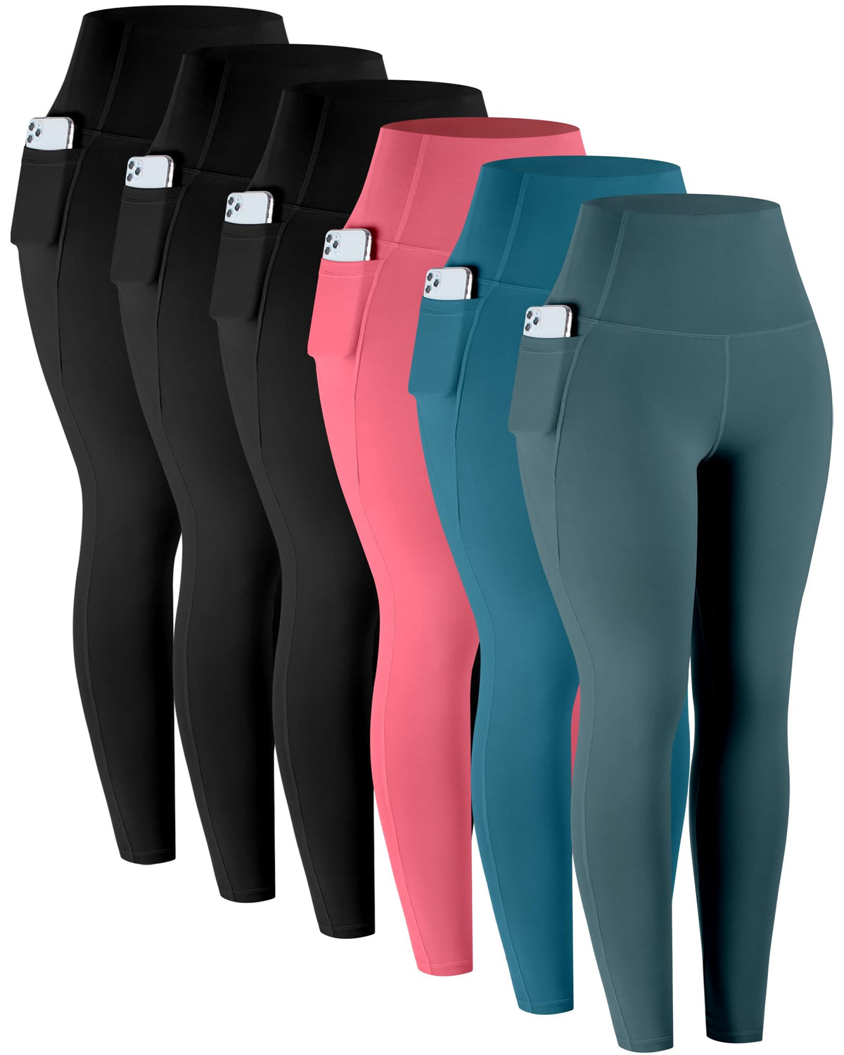 Women's High-Waisted Workout Leggings with Pockets 6-Pack