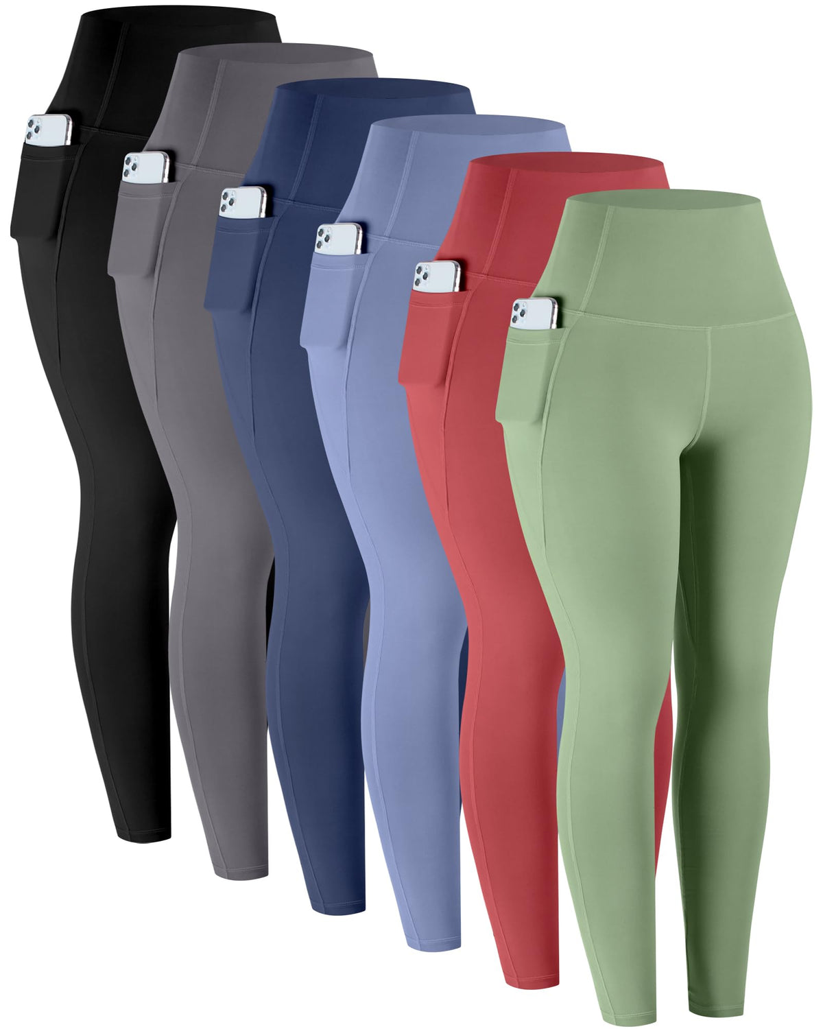 Women's High-Waisted Workout Leggings with Pockets 6-Pack