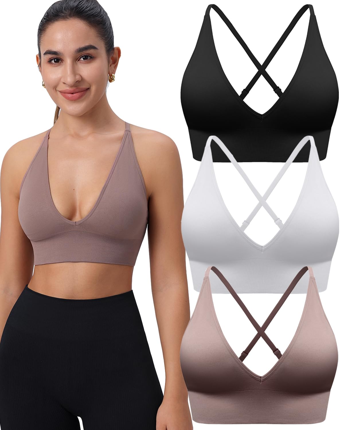 Women's V-Neck Seamless Adjustable Padded Sports Bra