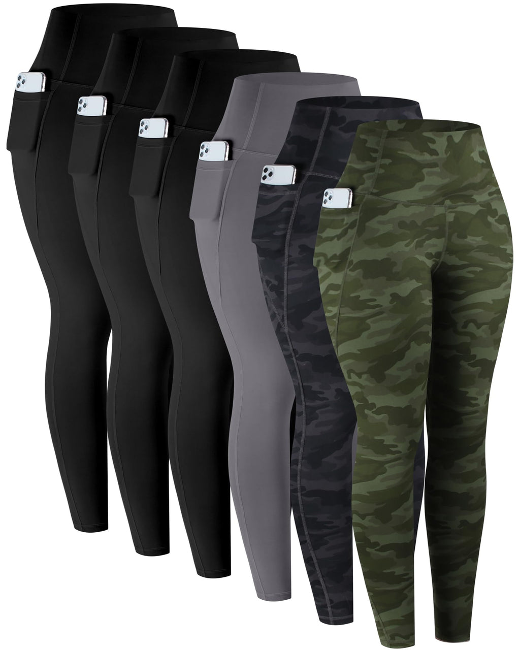 Women's High-Waisted Workout Leggings with Pockets 6-Pack