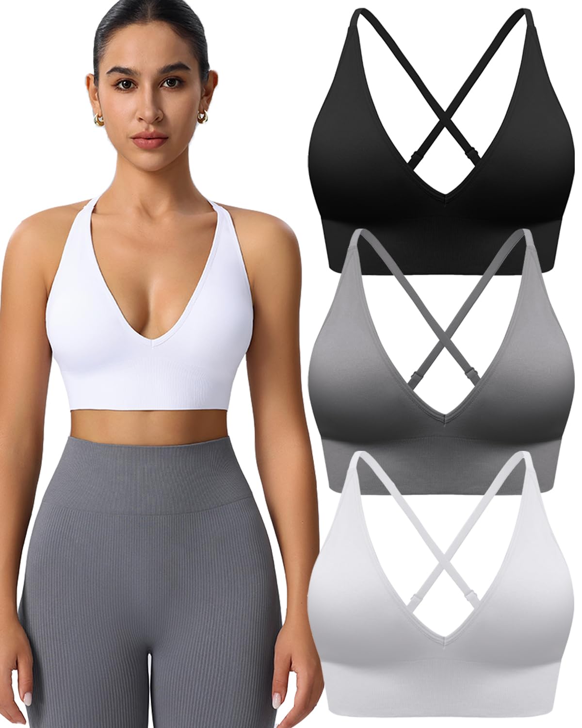 Women's V-Neck Seamless Adjustable Padded Sports Bra