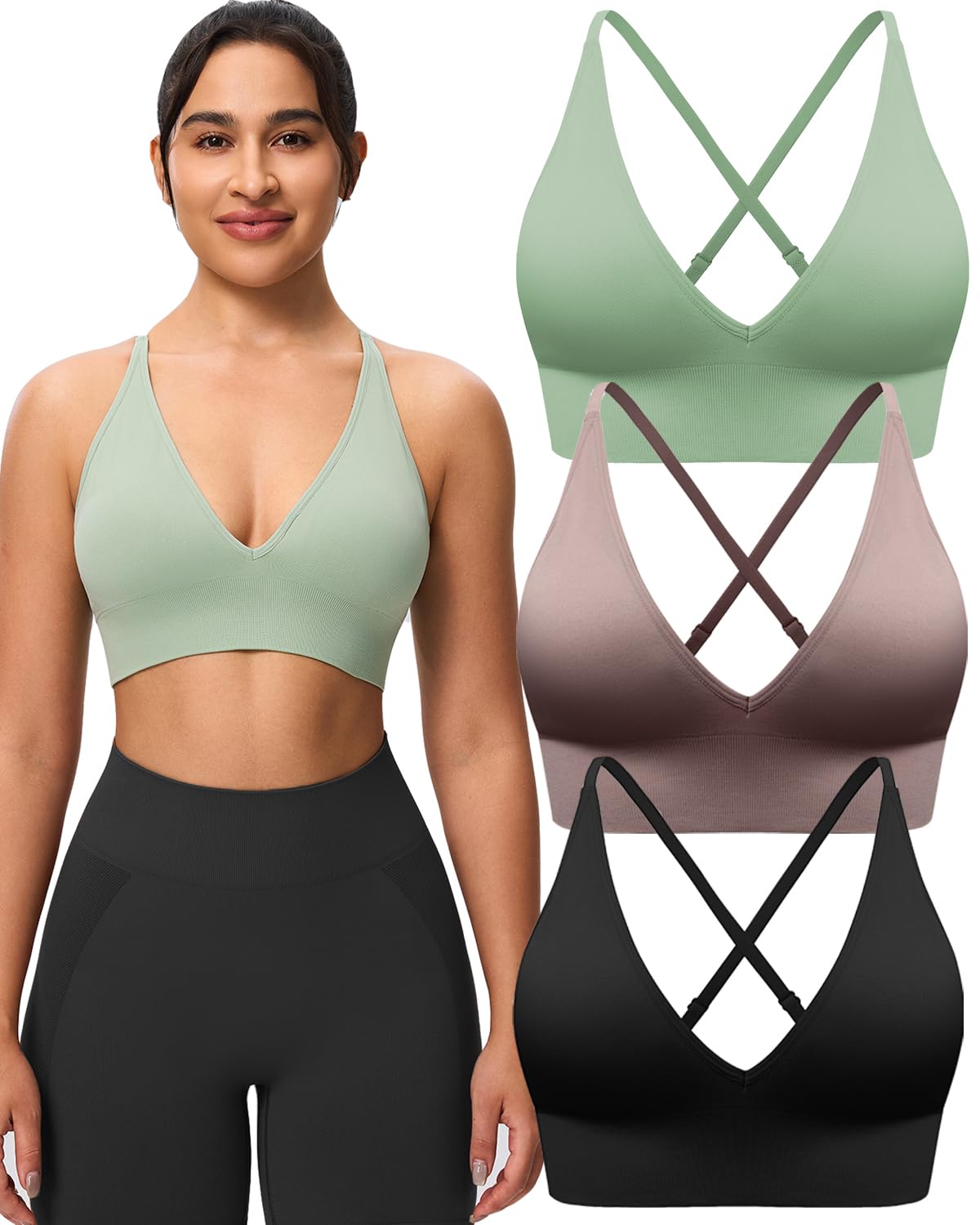 Women's V-Neck Seamless Adjustable Padded Sports Bra