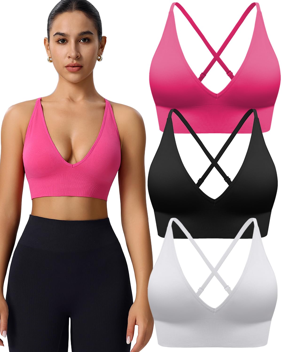 Women's V-Neck Seamless Adjustable Padded Sports Bra