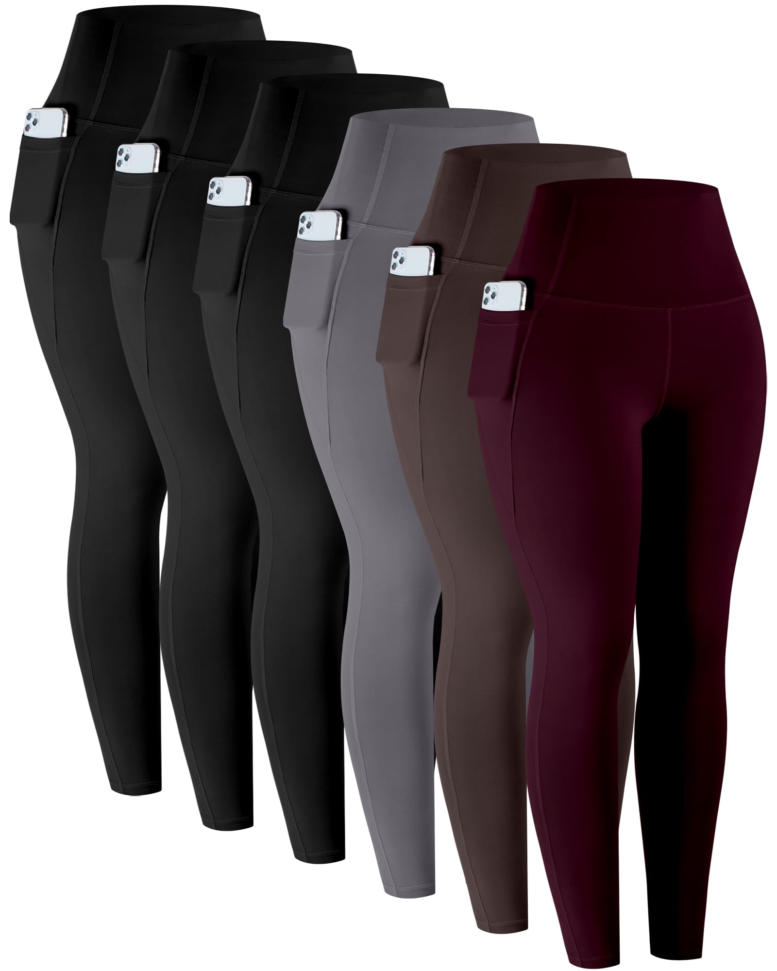 Women's High-Waisted Workout Leggings with Pockets 6-Pack