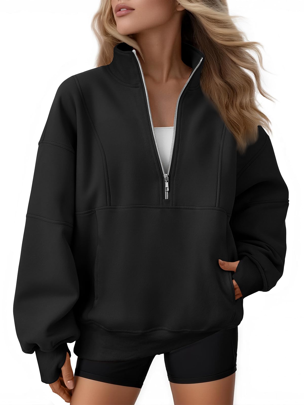 Women's Oversized Fleece Quarter-Zip Performance Pullover
