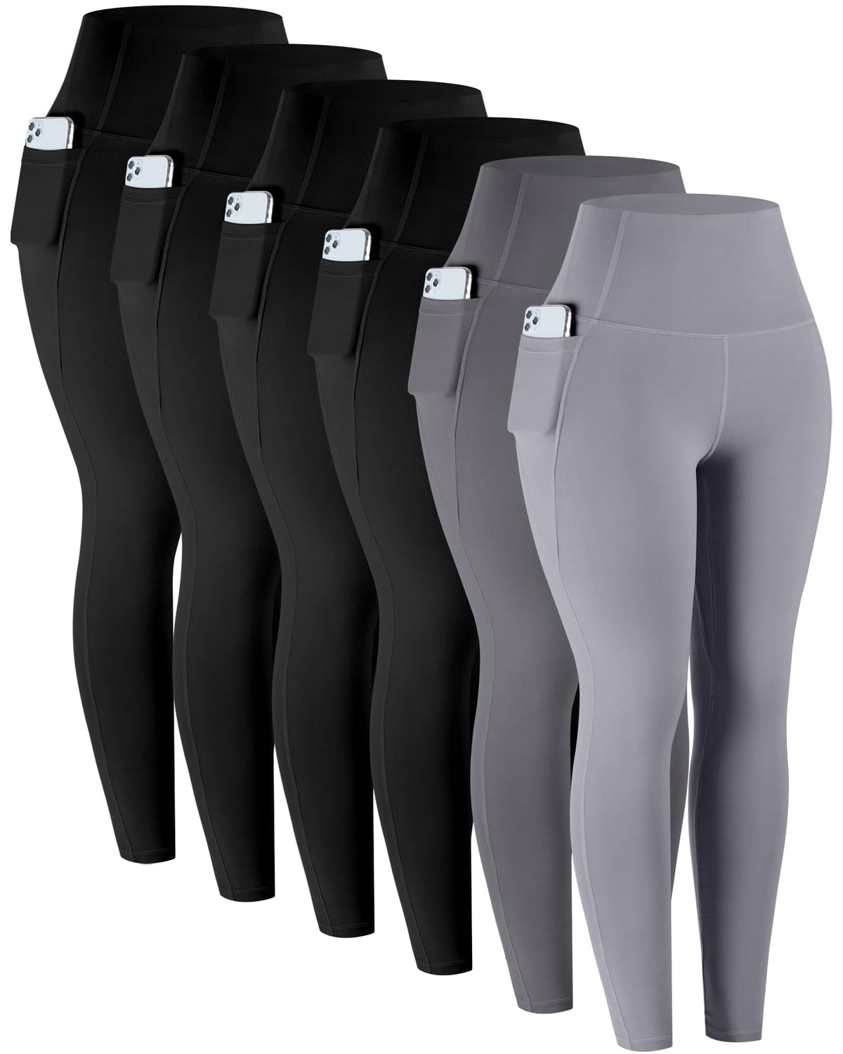 Women's High-Waisted Workout Leggings with Pockets 6-Pack