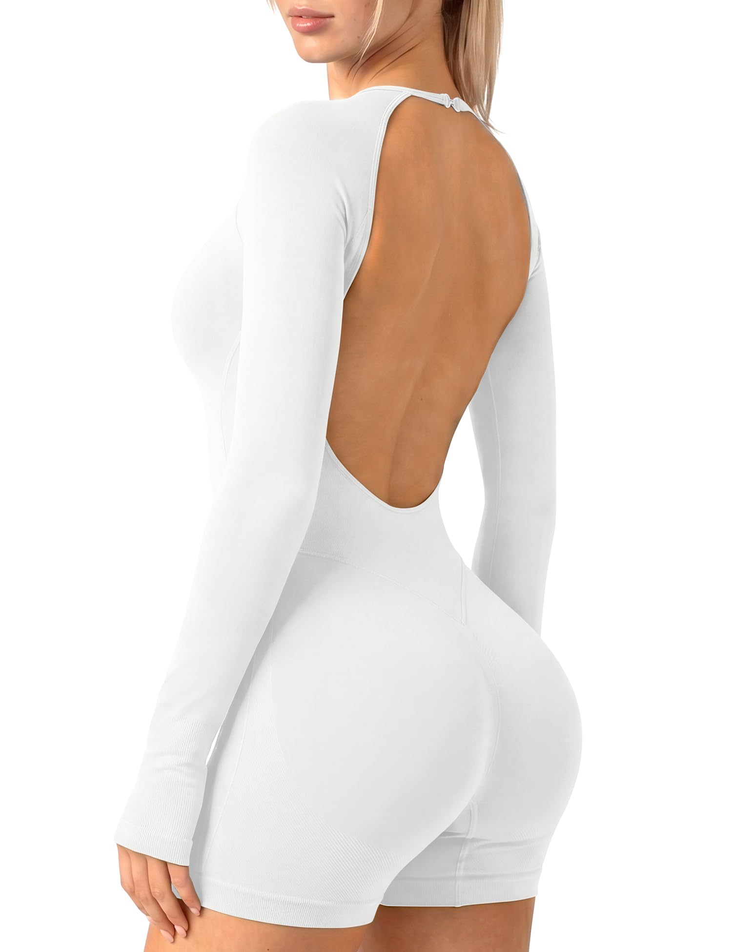 Women's Long-Sleeve Open-Back Performance Workout Romper