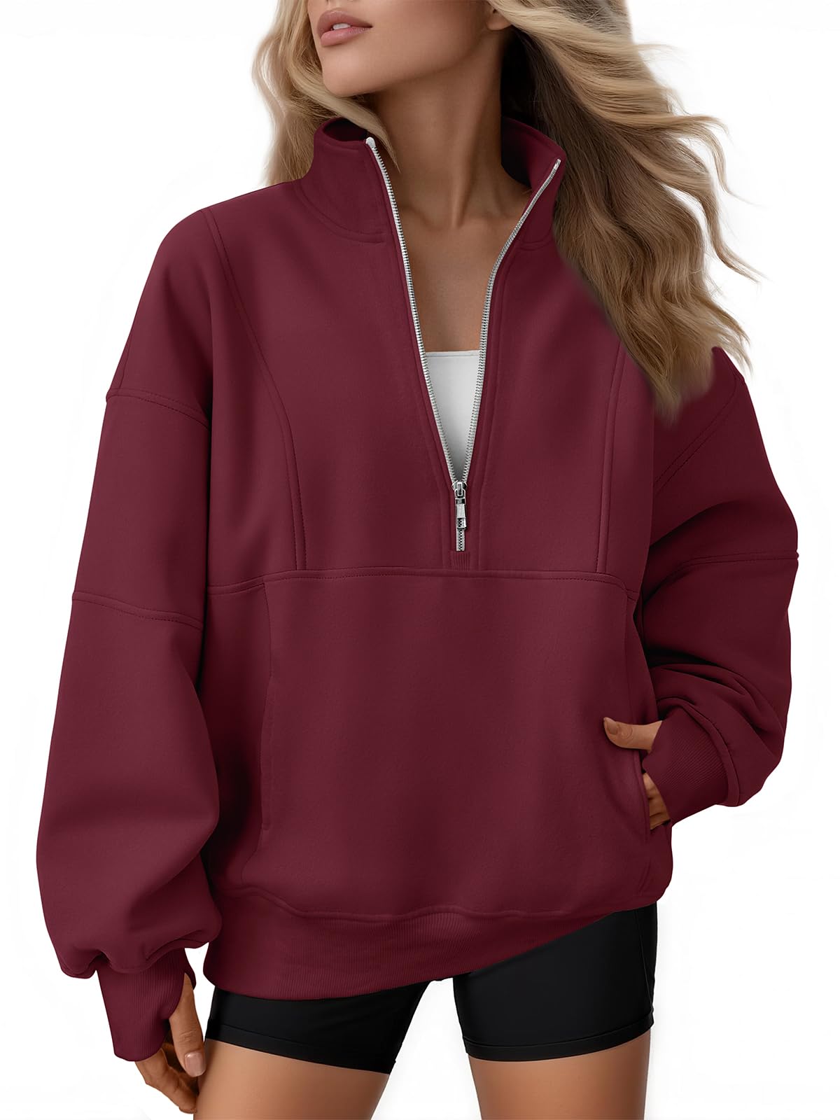 Women's Oversized Fleece Quarter-Zip Performance Pullover