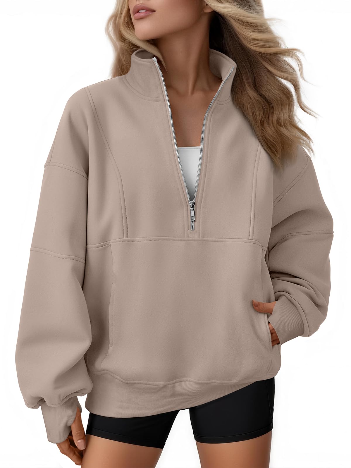 Women's Oversized Fleece Quarter-Zip Performance Pullover