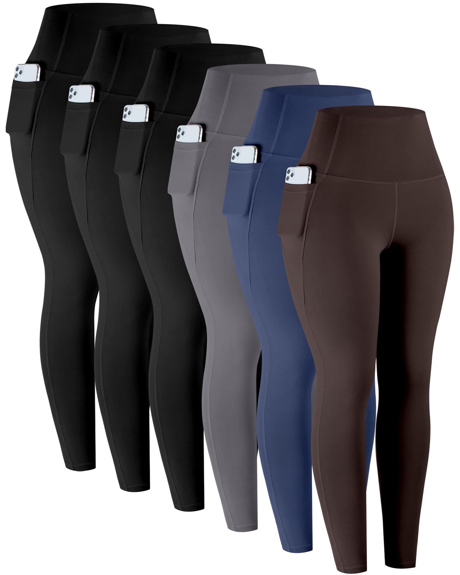 Women's High-Waisted Workout Leggings with Pockets 6-Pack