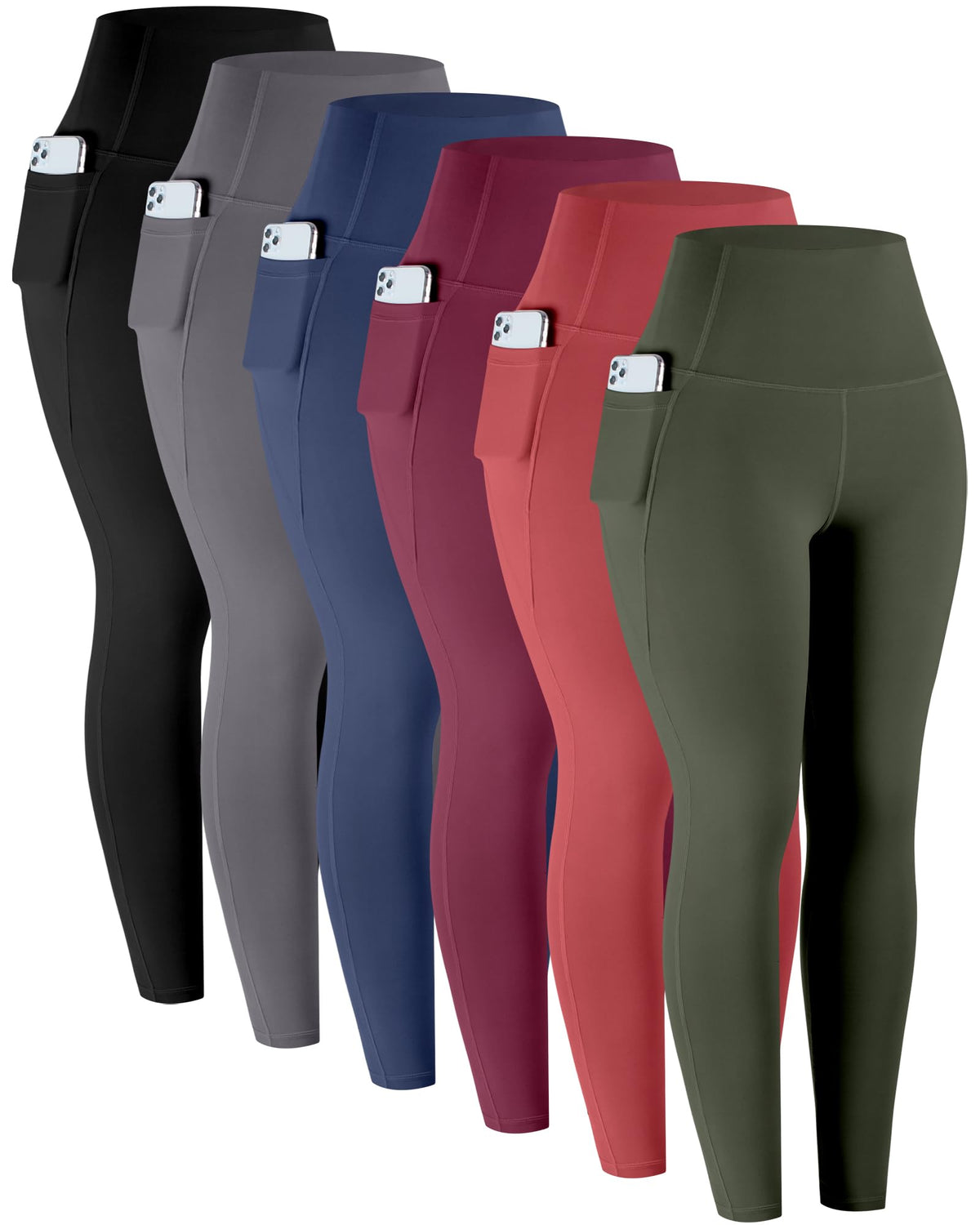 Women's High-Waisted Workout Leggings with Pockets 6-Pack