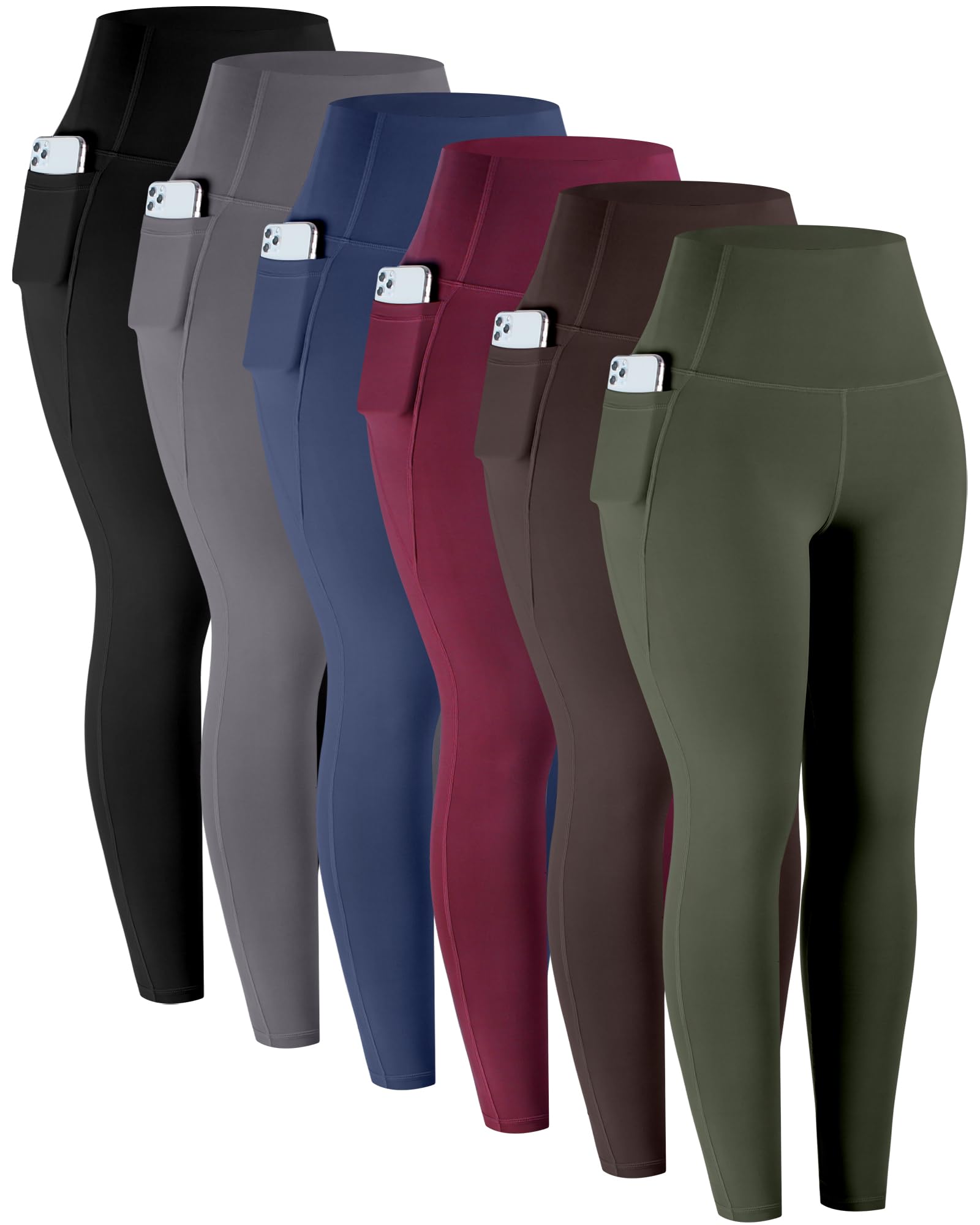 Women's High-Waisted Workout Leggings with Pockets 6-Pack