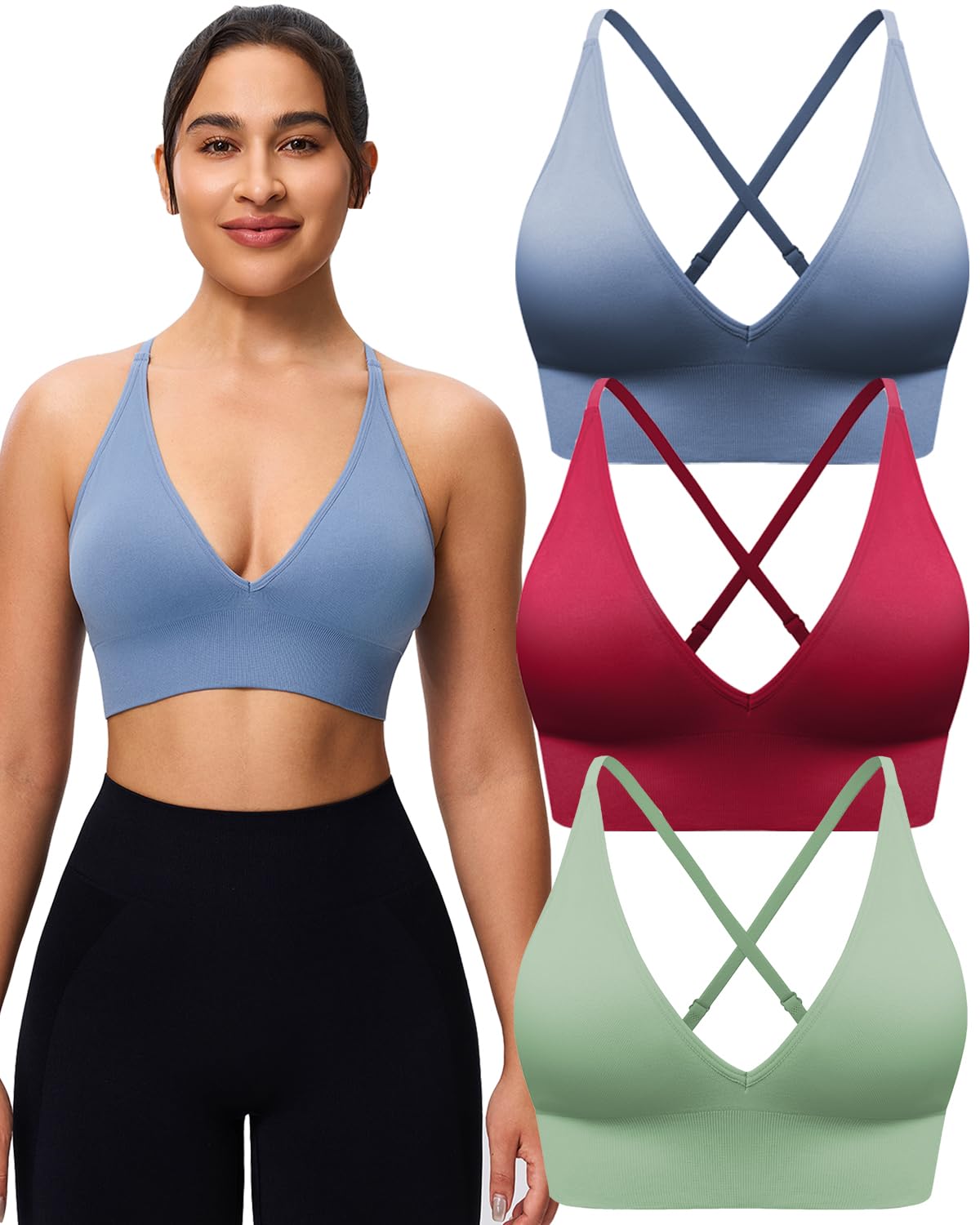 Women's V-Neck Seamless Adjustable Padded Sports Bra