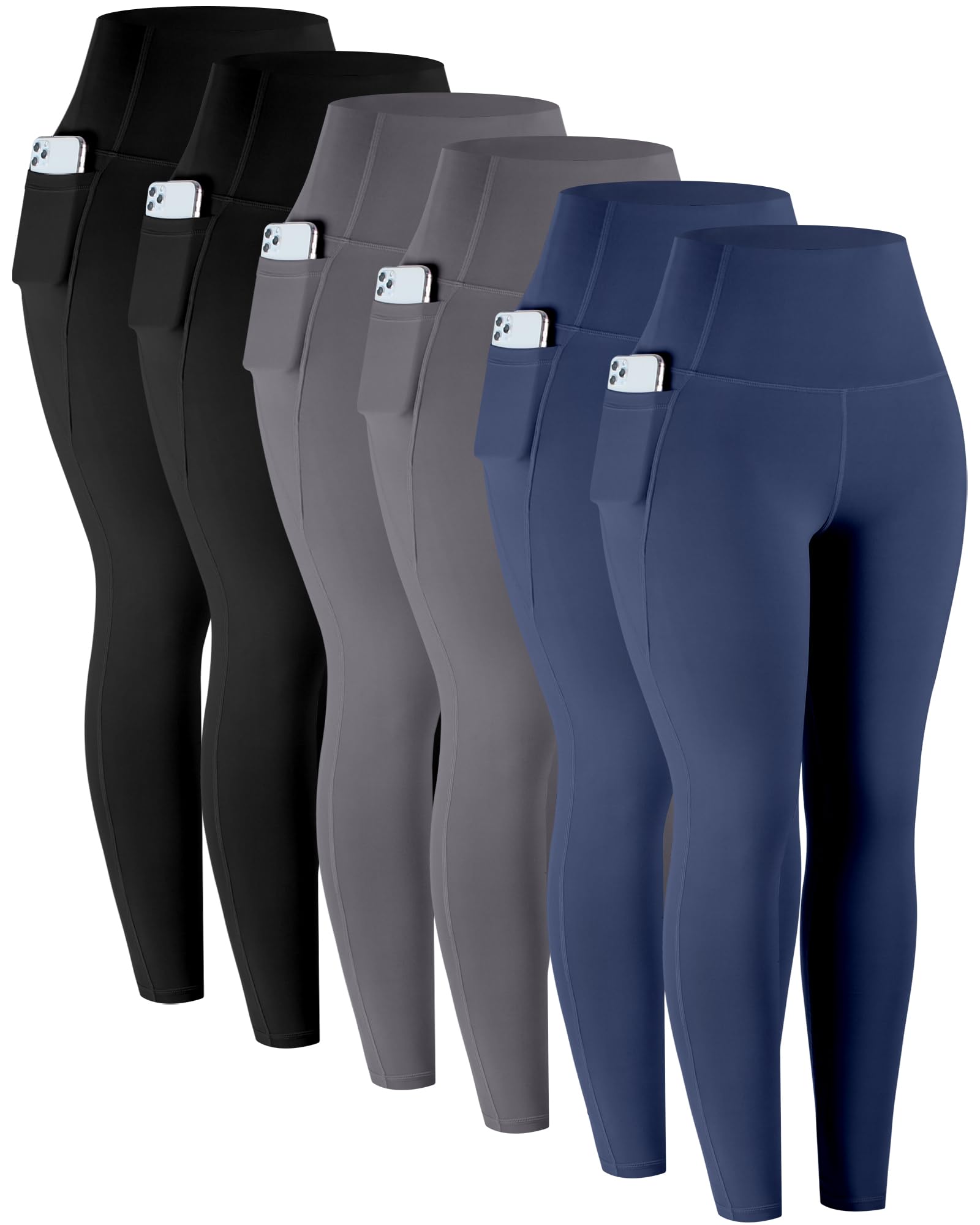 Women's High-Waisted Workout Leggings with Pockets 6-Pack