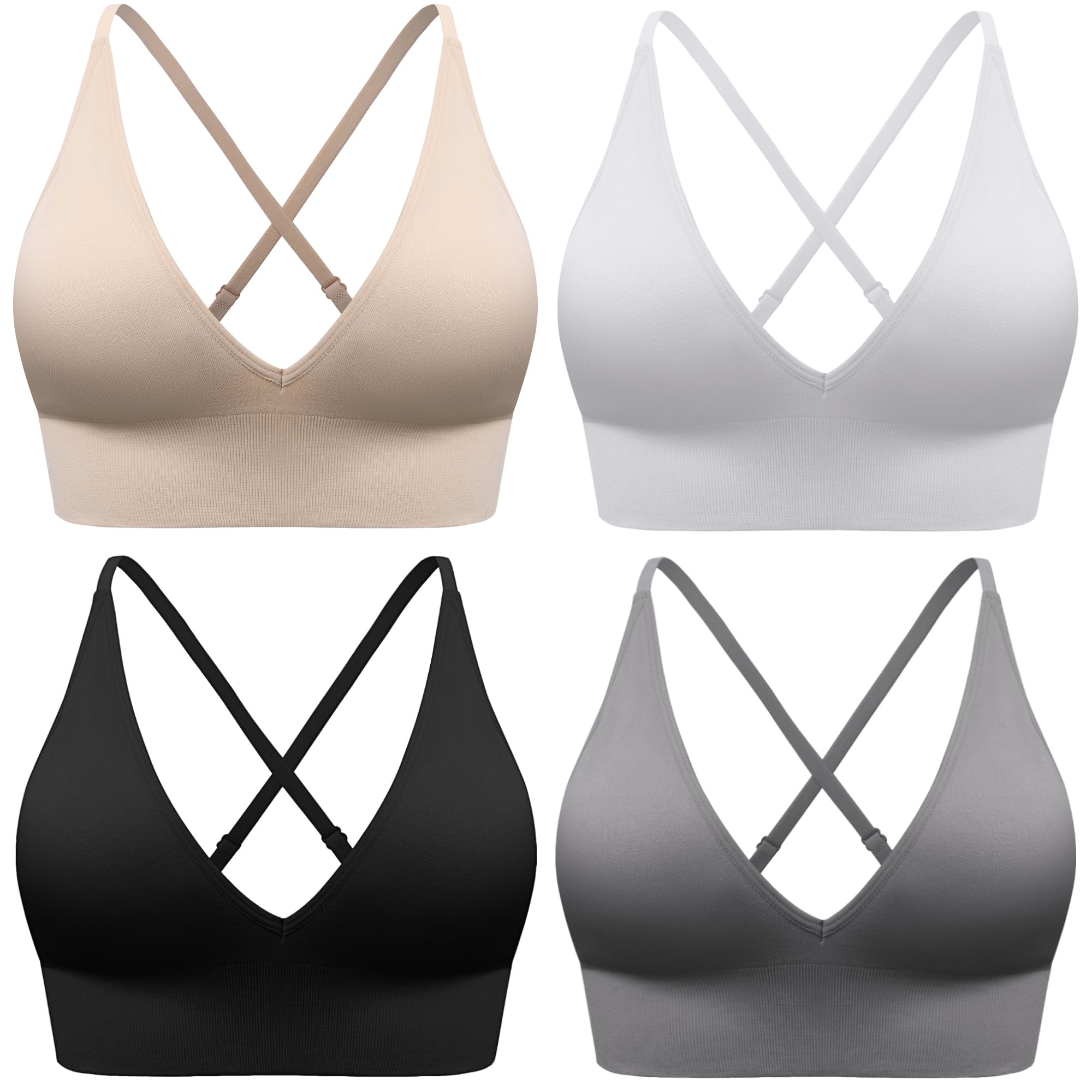 Women's V-Neck Seamless Adjustable Padded Sports Bra