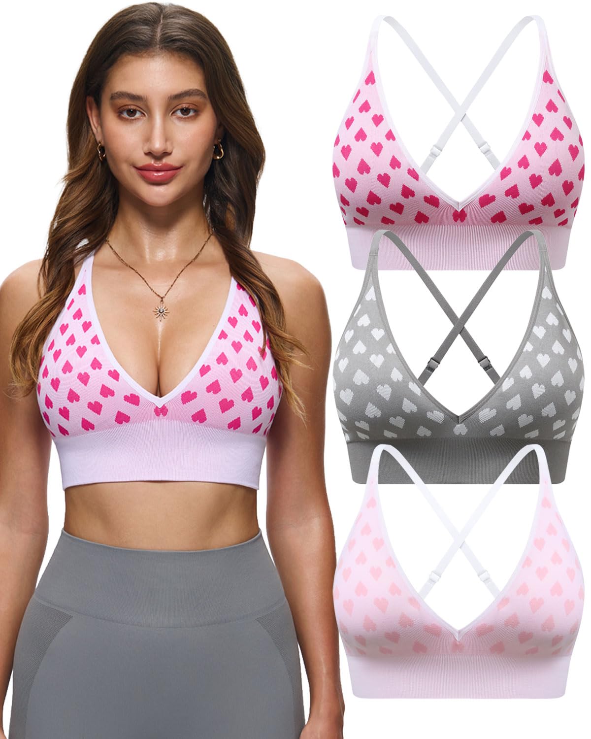 Women's V-Neck Seamless Adjustable Padded Sports Bra