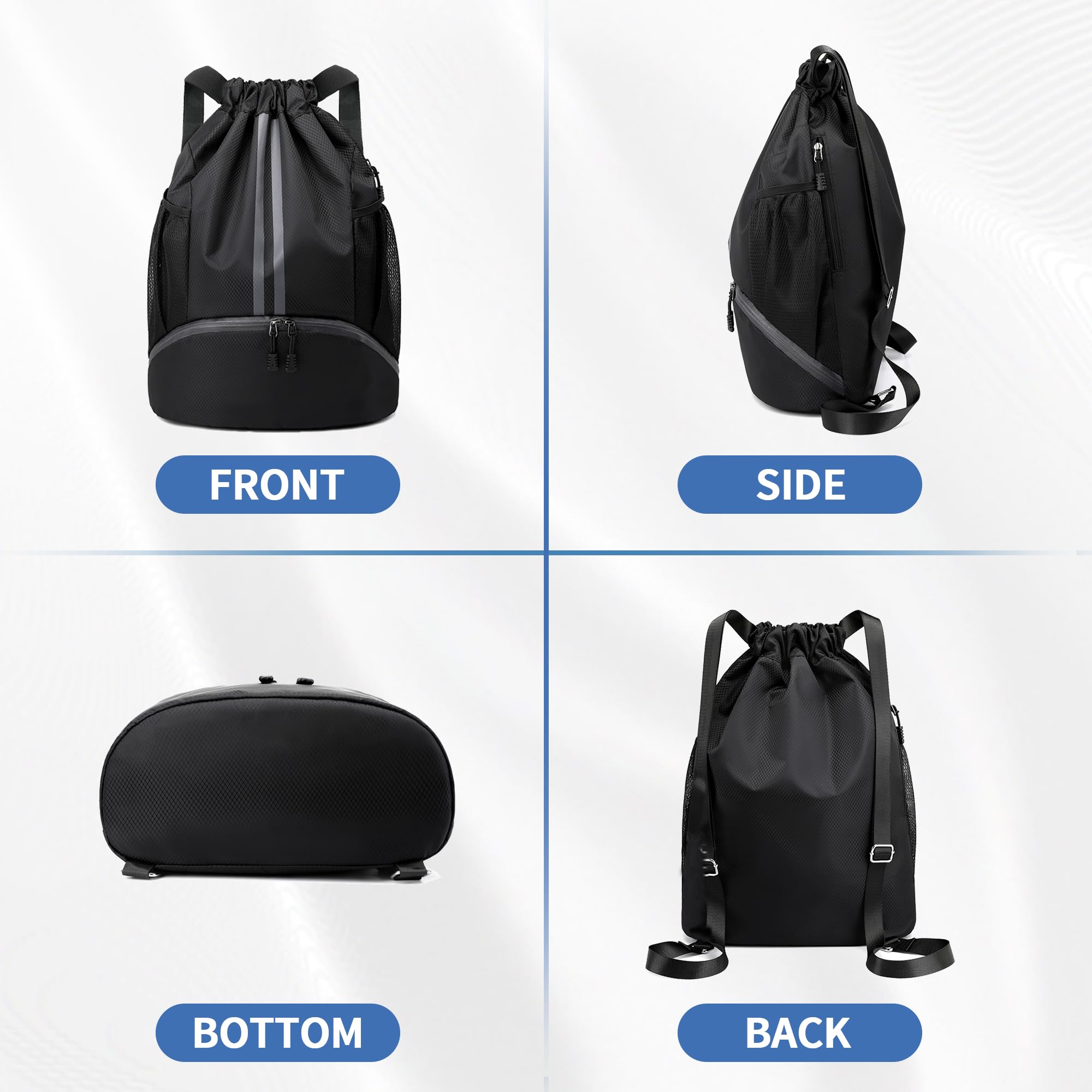 Drawstring Gym Backpack with Separate Shoe Compartment