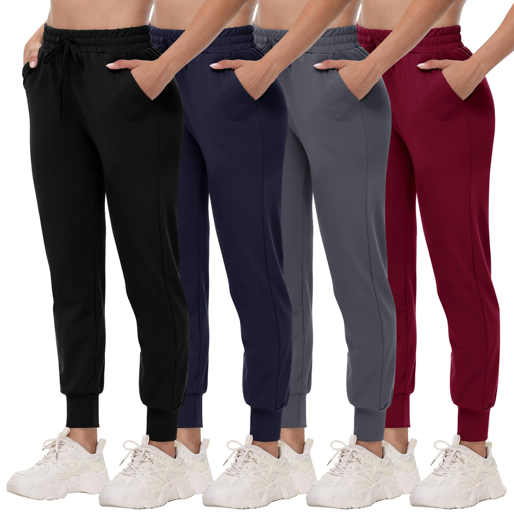 Women's Lightweight Workout Jogger Pants with Pockets 4-Pack