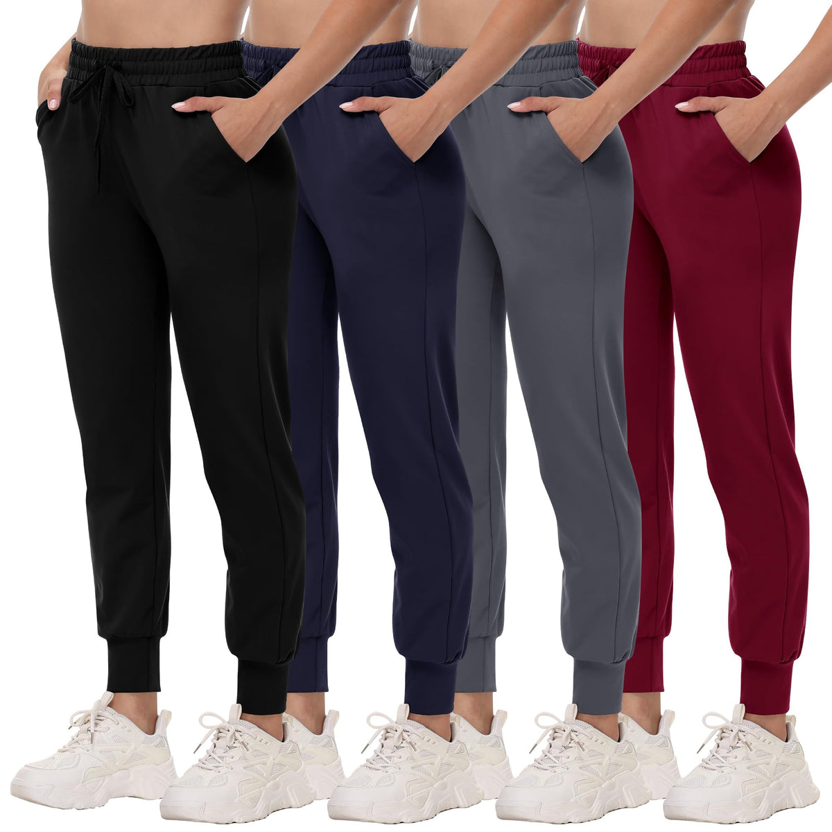 Women's Lightweight Workout Jogger Pants with Pockets 4-Pack
