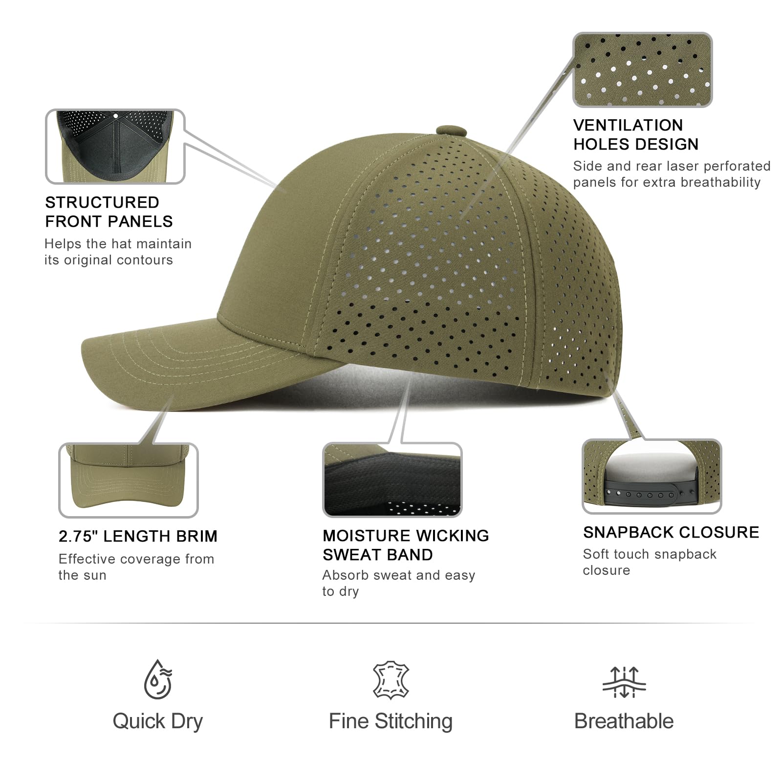 Men's Lightweight Laser Mesh Performance Snapback Cap
