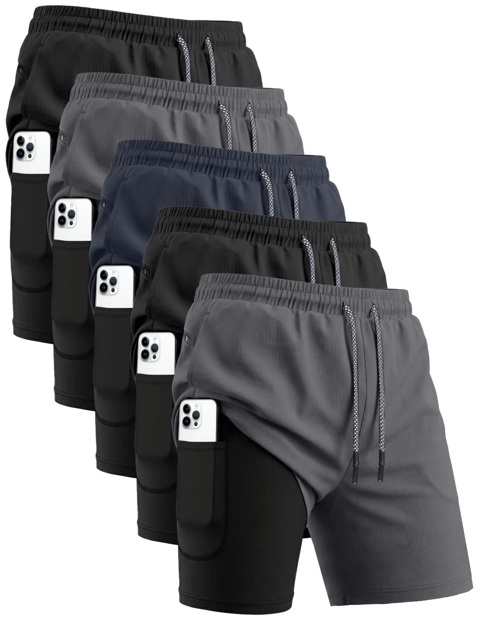 Men's 2-in-1 Running Shorts with Compression Liner 5-Pack