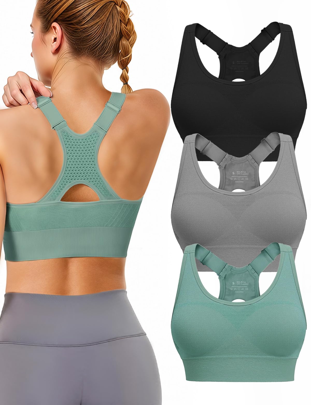 Women's High-Support Adjustable Padded Racerback Sports Bra