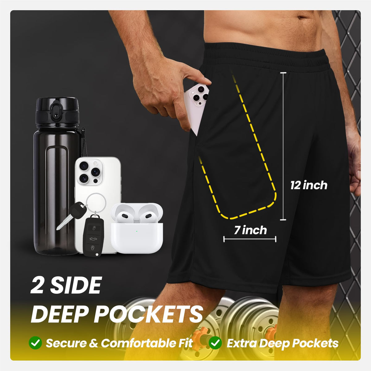 Men's Quick-Dry Athletic Training Shorts with Pockets