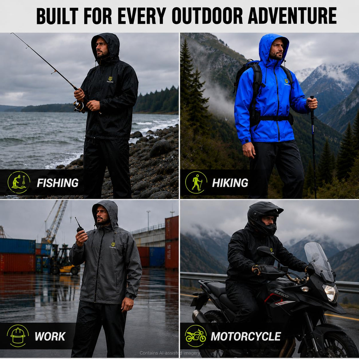 Men's Lightweight Waterproof 2-Piece Performance Rain Suit