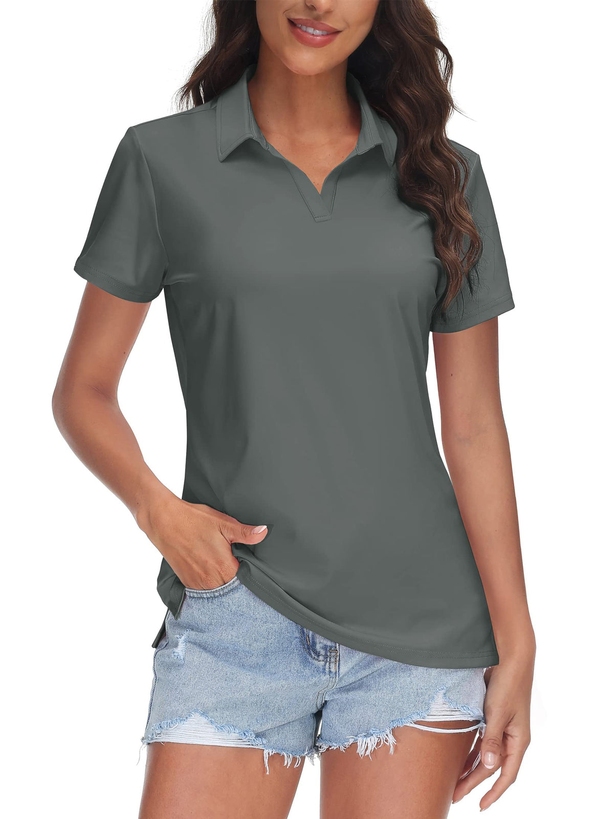 Women's UPF 50+ Quick-Dry Performance V-Neck Polo Shirt
