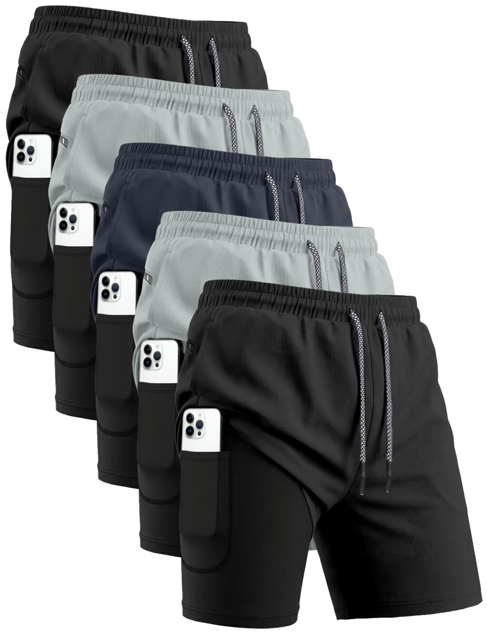 Men's 2-in-1 Running Shorts with Compression Liner 5-Pack