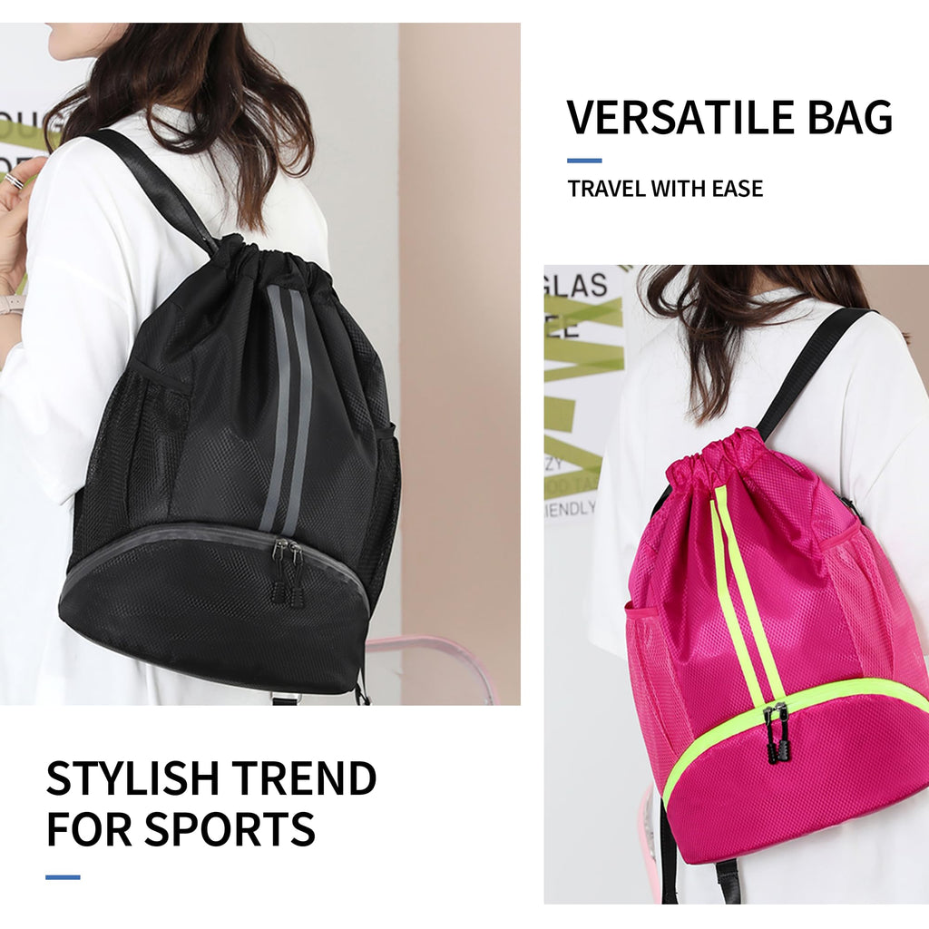 Drawstring Gym Backpack with Separate Shoe Compartment