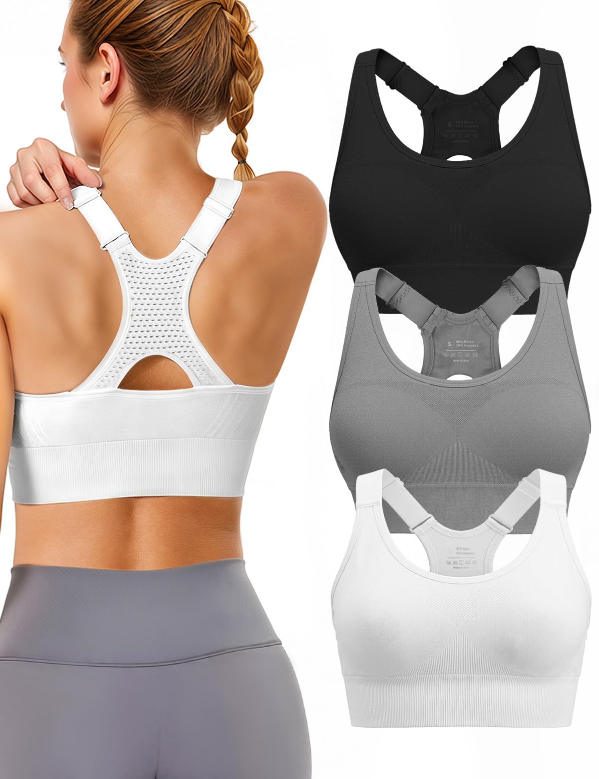 Women's High-Support Adjustable Padded Racerback Sports Bra