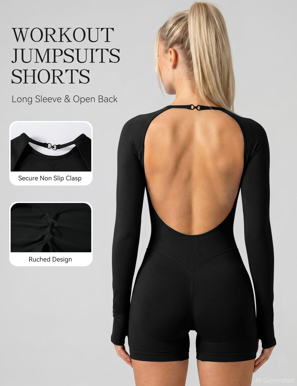 Women's Long-Sleeve Open-Back Performance Workout Romper