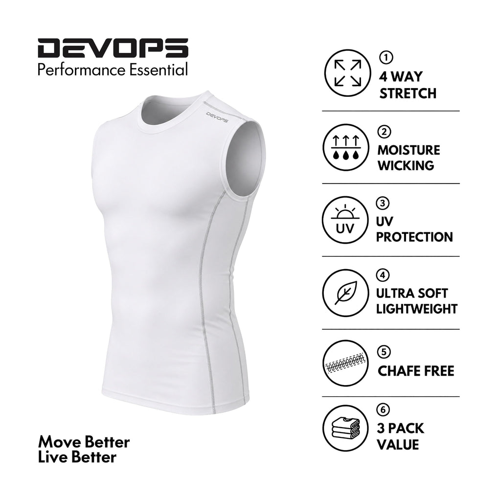 Men's Sleeveless Compression Performance Base Layer 3-Pack