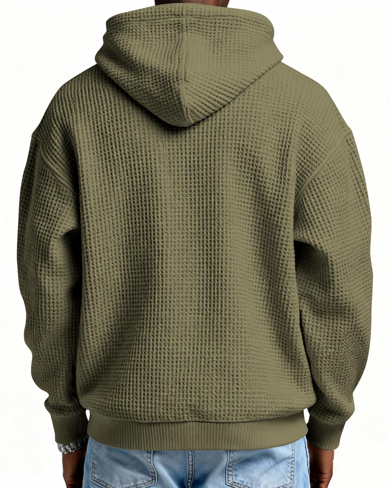 Men's Waffle-Knit Quarter-Zip Performance Hoodie with Pockets