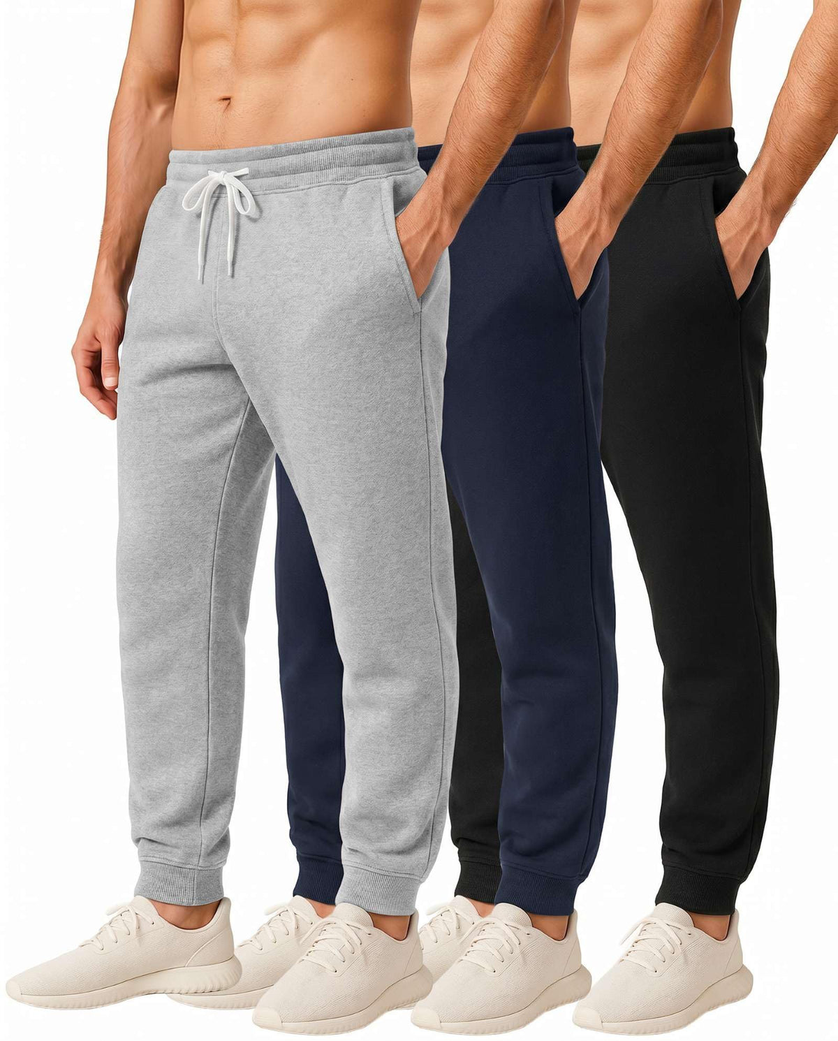Men's Cotton Fleece Workout Jogger Sweatpants 3-Pack