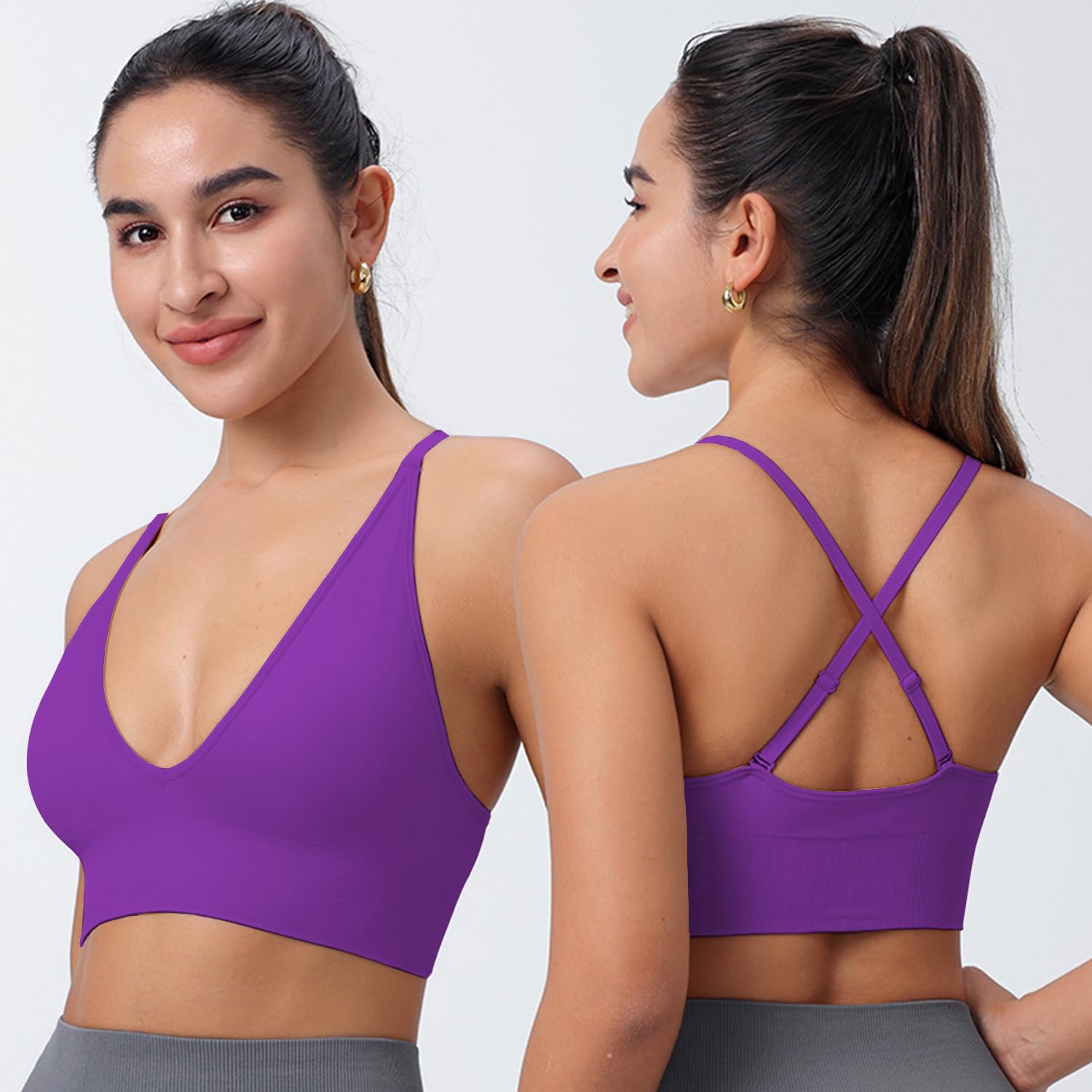 Women's V-Neck Seamless Adjustable Padded Sports Bra
