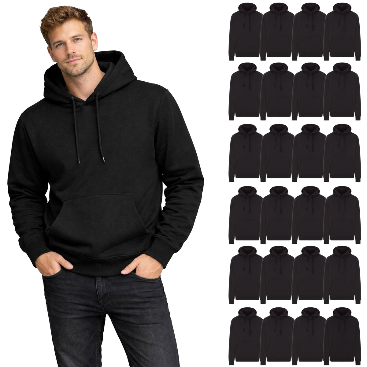 Unisex Cotton-Blend Fleece Performance Hoodies 24-Pack