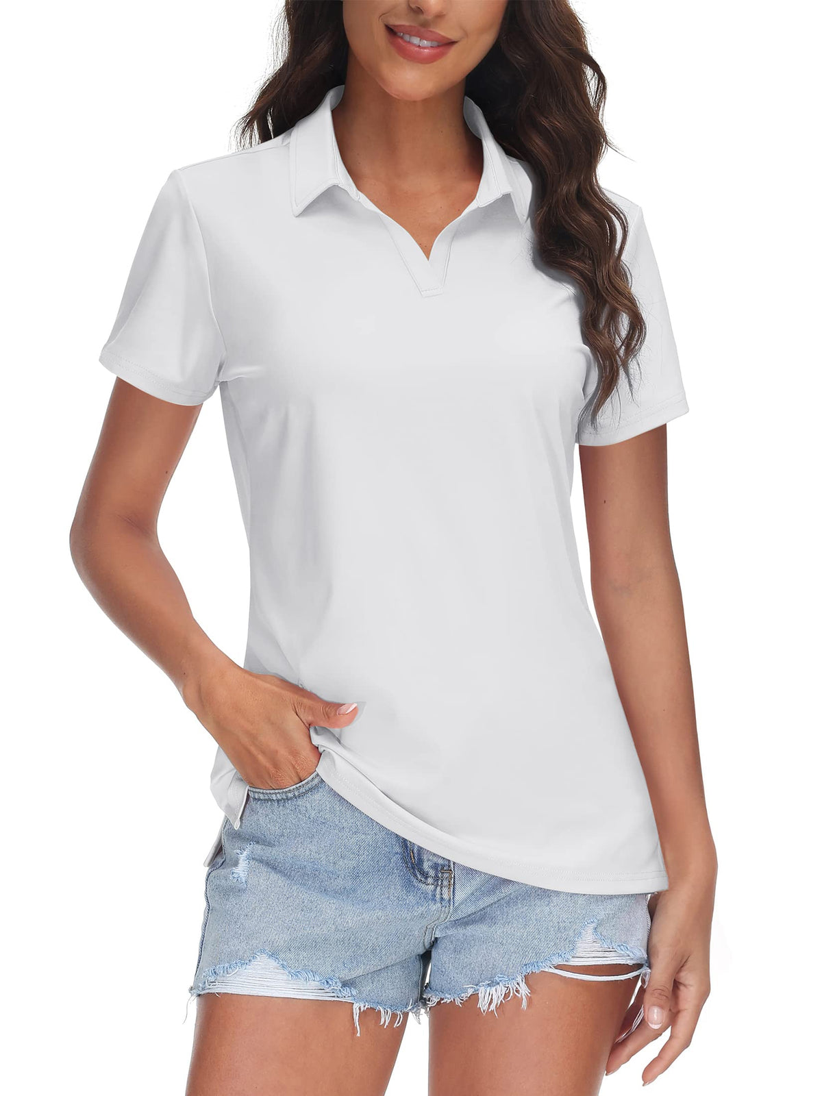 Women's UPF 50+ Quick-Dry Performance V-Neck Polo Shirt